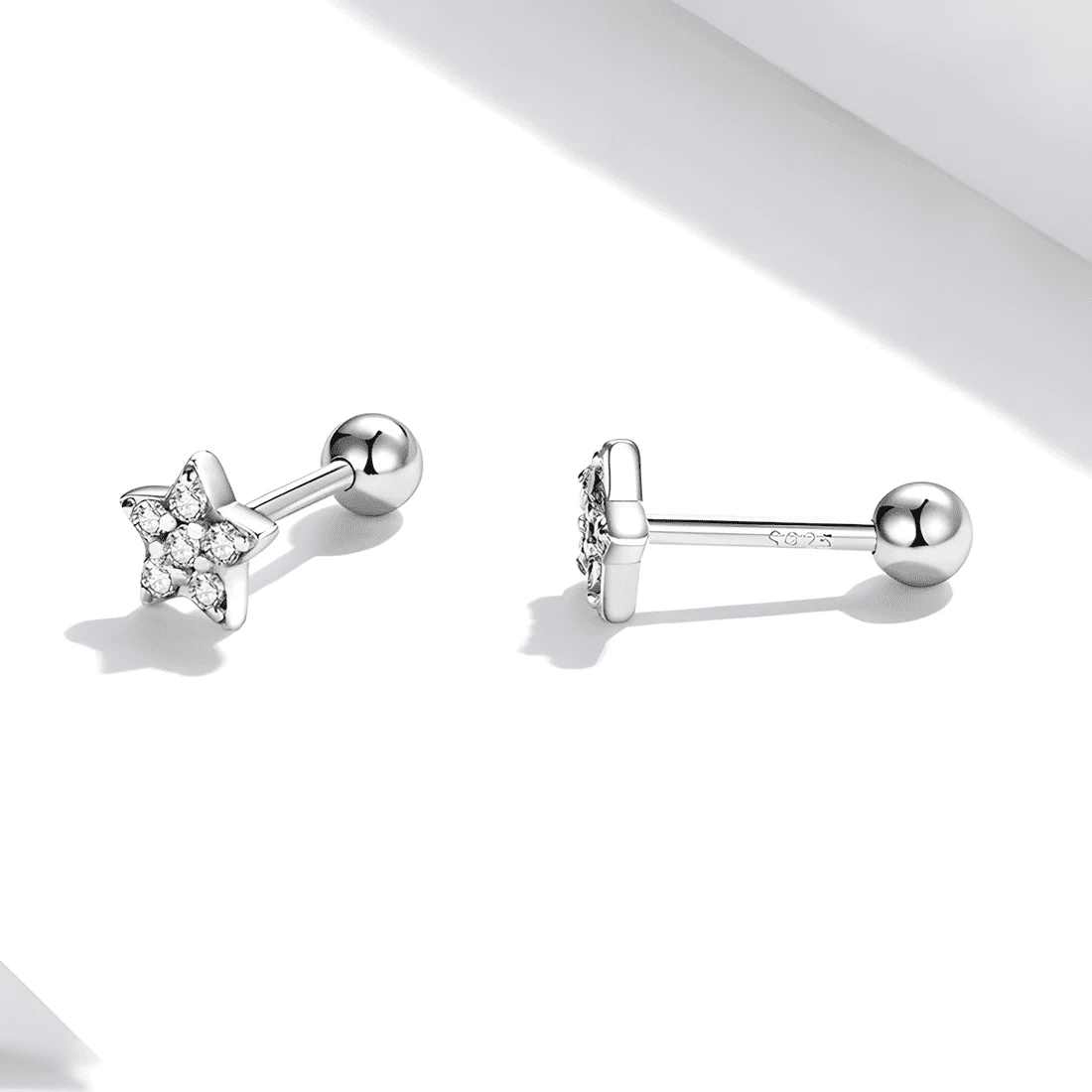 Pendientes de Botón Estrellas Brillantes <myexti><span>Plata de Ley 925, chapada en oro blanco, con circonitas</span></myexti> - Imagen 4