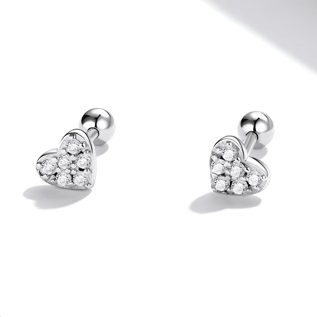Pendientes de Botón Corazones Brillantes <myexti><span>Plata de Ley 925, chapada en oro blanco, con circonitas</span></myexti> - Imagen 3