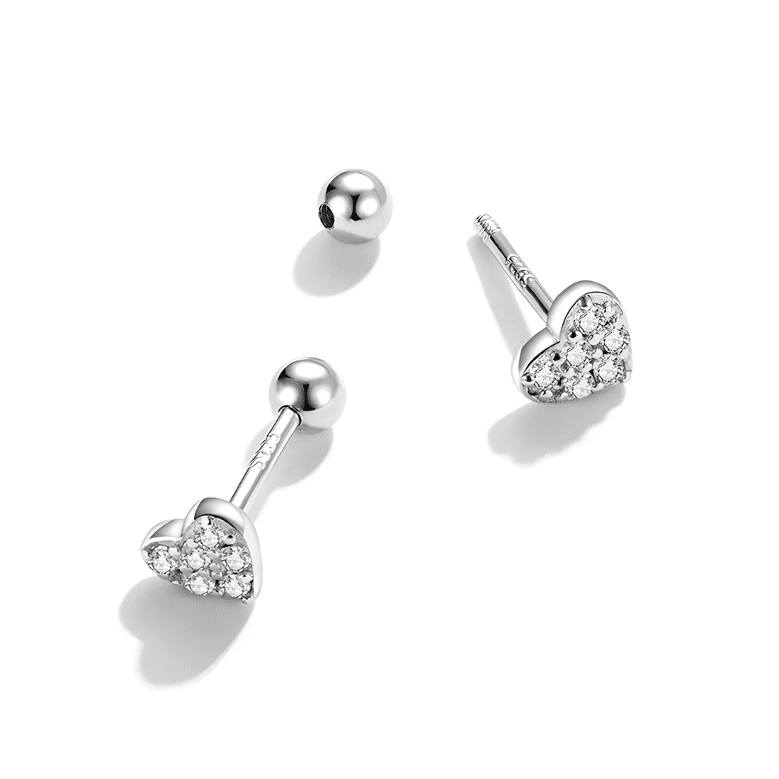 Pendientes de Botón Corazones Brillantes <myexti><span>Plata de Ley 925, chapada en oro blanco, con circonitas</span></myexti> - Imagen 4