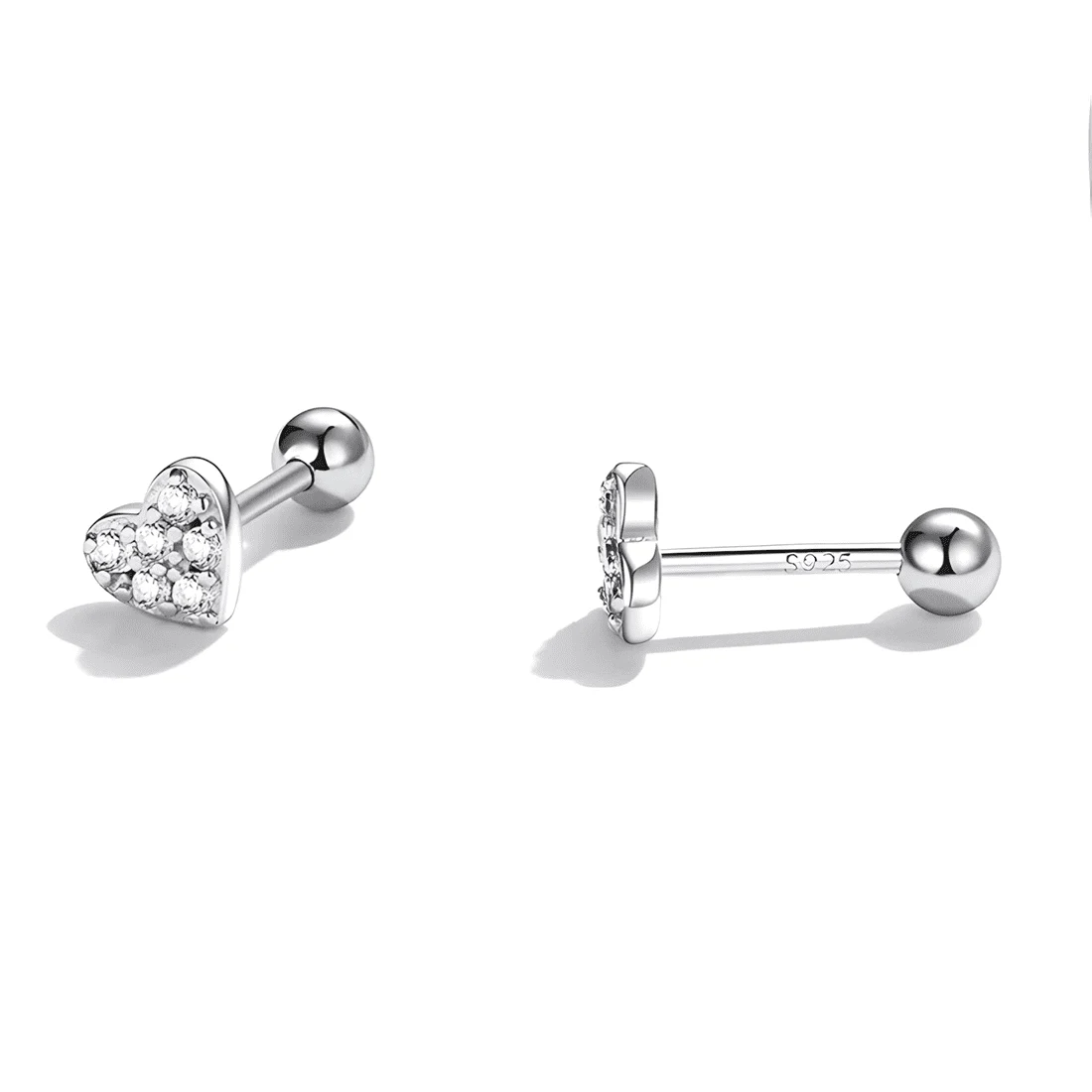 Pendientes de Botón Corazones Brillantes <myexti><span>Plata de Ley 925, chapada en oro blanco, con circonitas</span></myexti> - Imagen 5