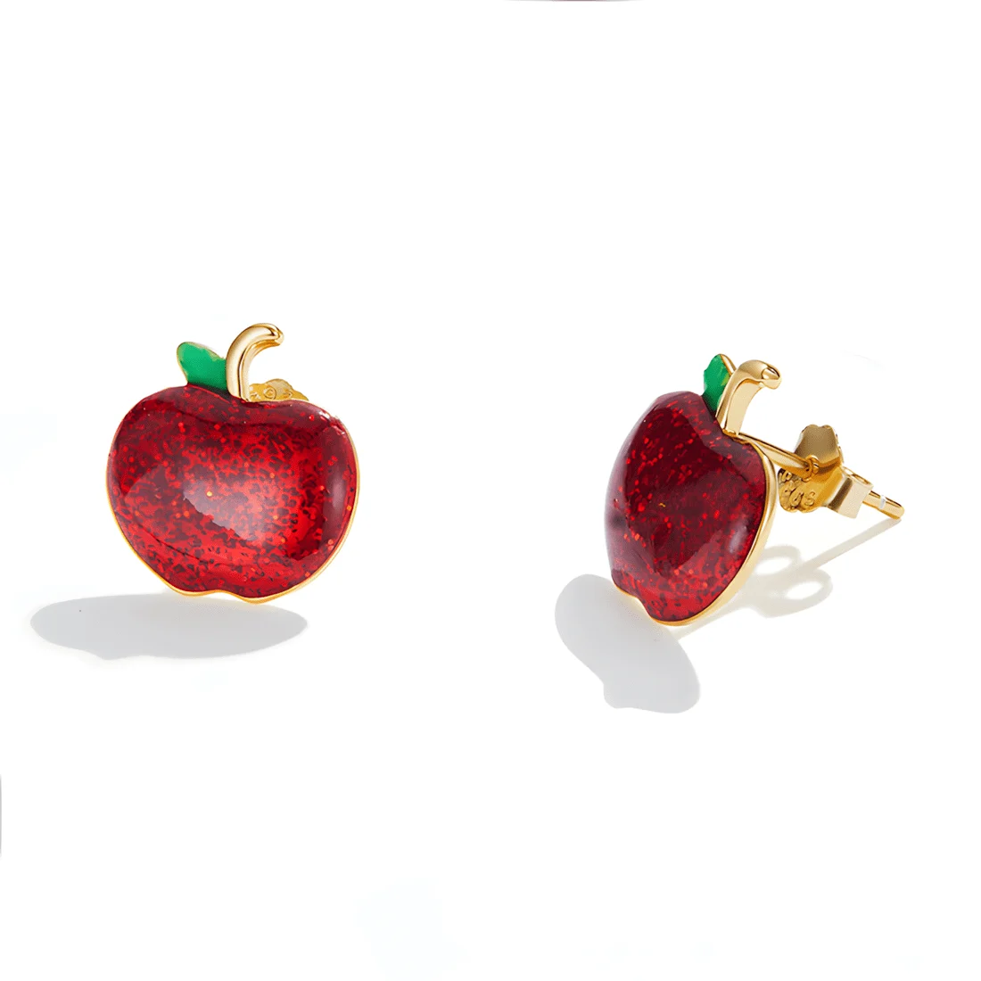 Pendientes de Botón Manzanas Rojas <myexti><span>Plata de Ley 925, chapada en oro amarillo y esmaltados en rojo</span></myexti> - Imagen 5