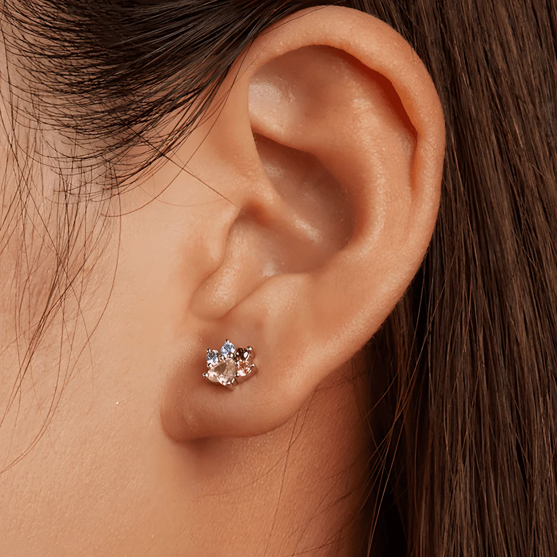 Pendientes de Botón Patas Brillantes <myexti><span>Plata de Ley 925, chapada en oro blanco, con circonitas de colores</span></myexti> - Imagen 2