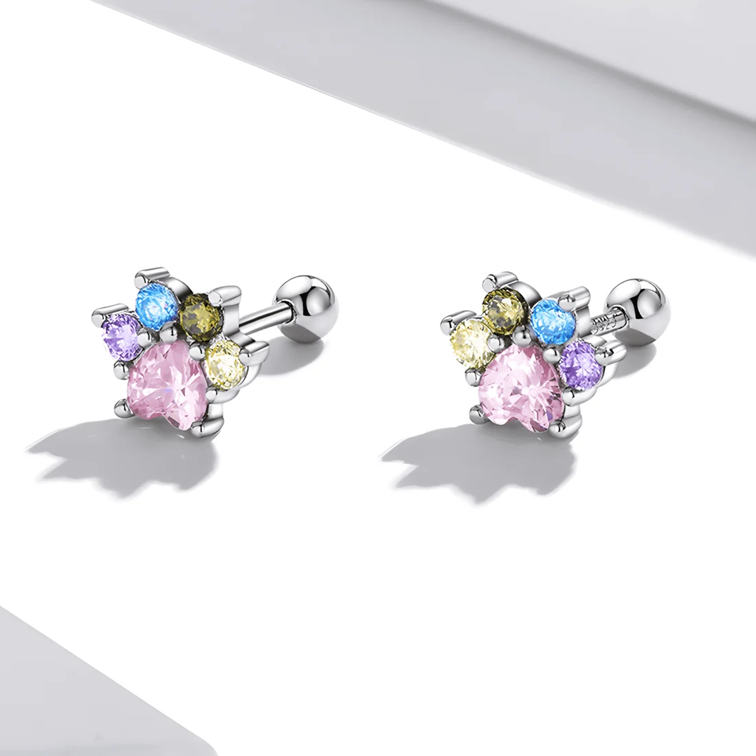 Pendientes de Botón Patas Brillantes <myexti><span>Plata de Ley 925, chapada en oro blanco, con circonitas de colores</span></myexti> - Imagen 3