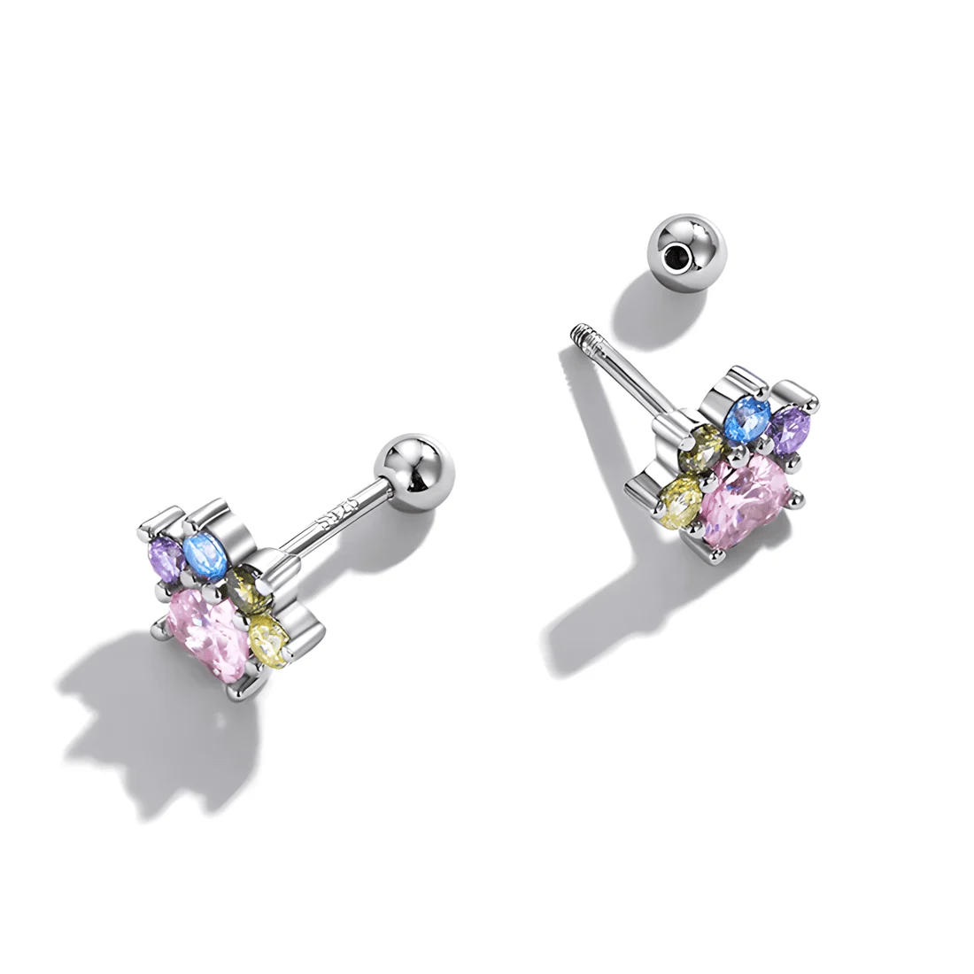 Pendientes de Botón Patas Brillantes <myexti><span>Plata de Ley 925, chapada en oro blanco, con circonitas de colores</span></myexti> - Imagen 5