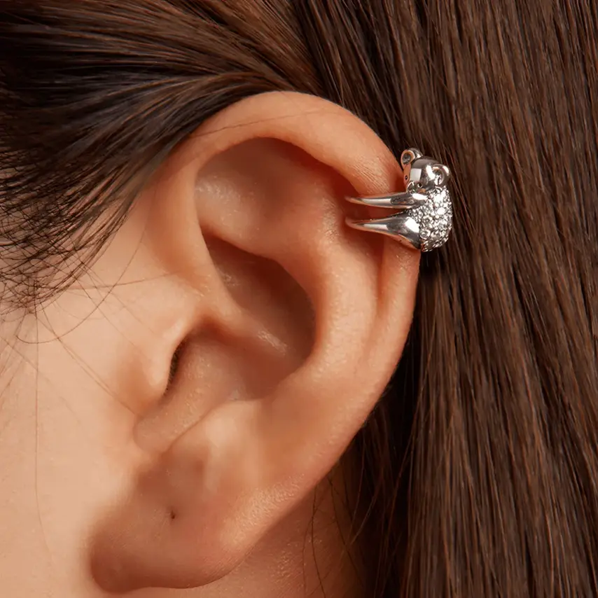 Puño para orejas Koala <myexti><span>Plata de Ley 925, chapada en oro blanco, con circonitas</span></myexti> - Imagen 2