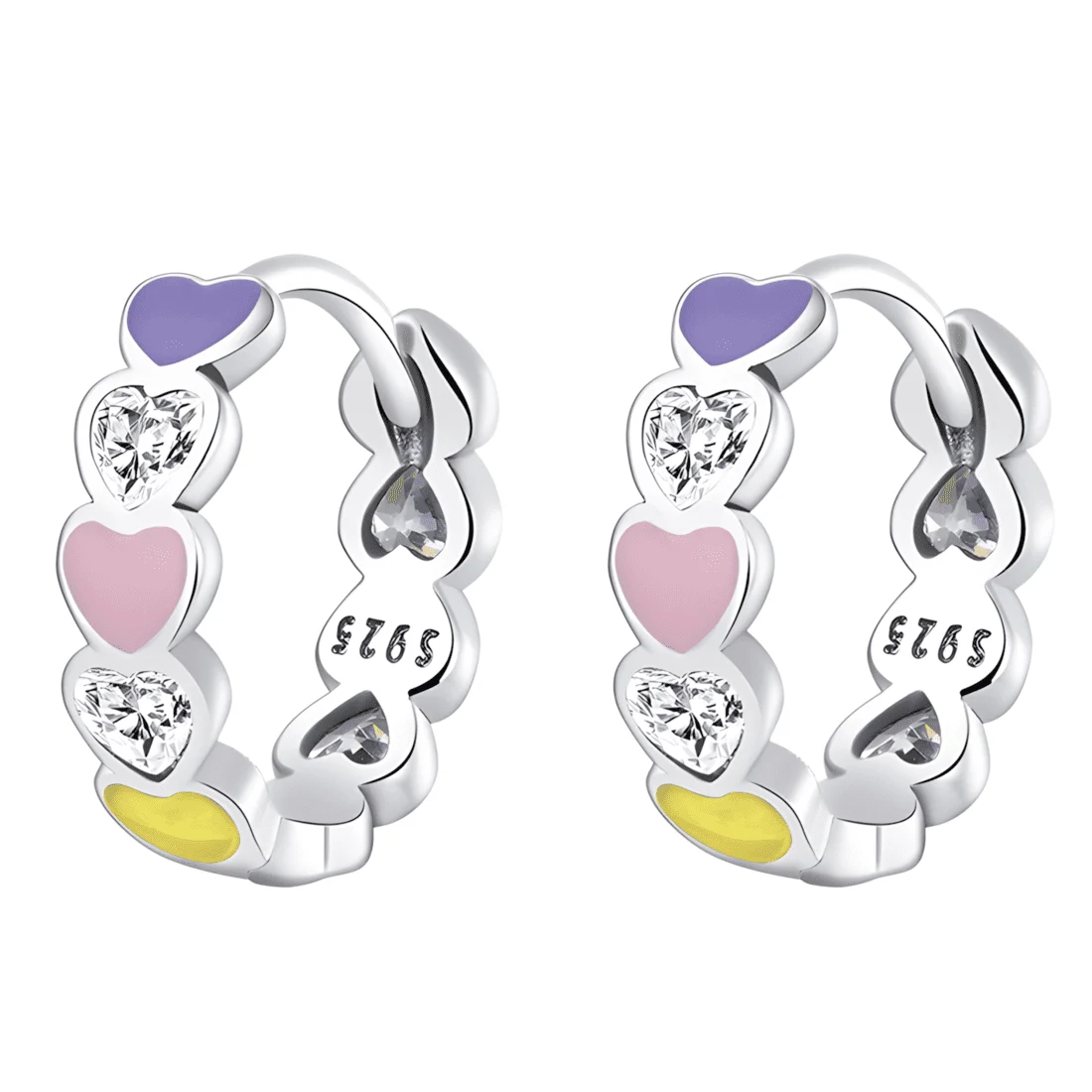 Pendientes de Aro con Corazones <myexti><span>Plata de Ley 925, chapada en oro blanco, esmaltados multicolor, con circonitas</span></myexti>