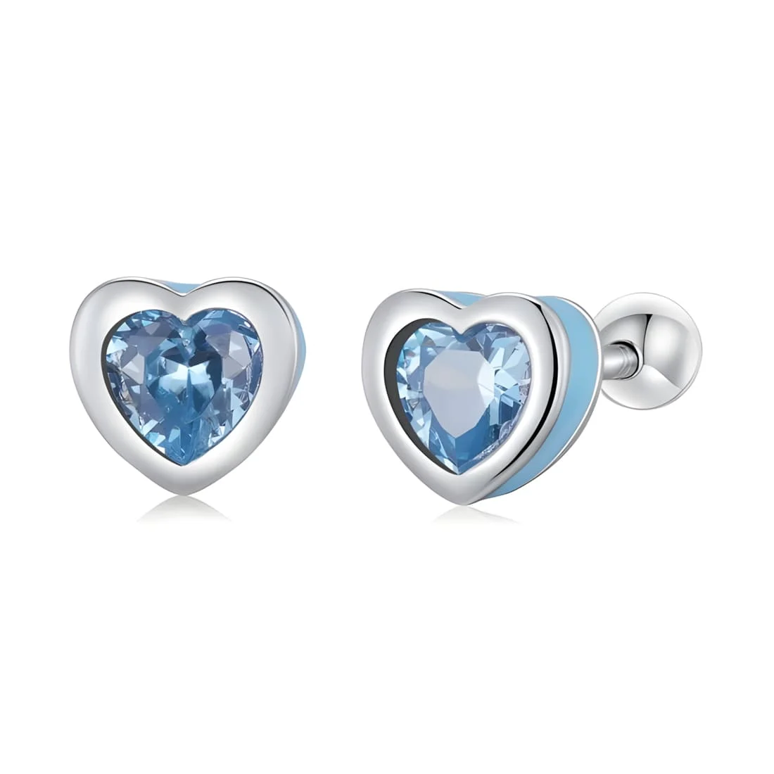 Pendientes de Botón Corazones Azules <myexti><span>Plata de Ley 925, chapada en oro blanco, con circonitas en forma de corazón azul y esmalte azul</span></myexti>