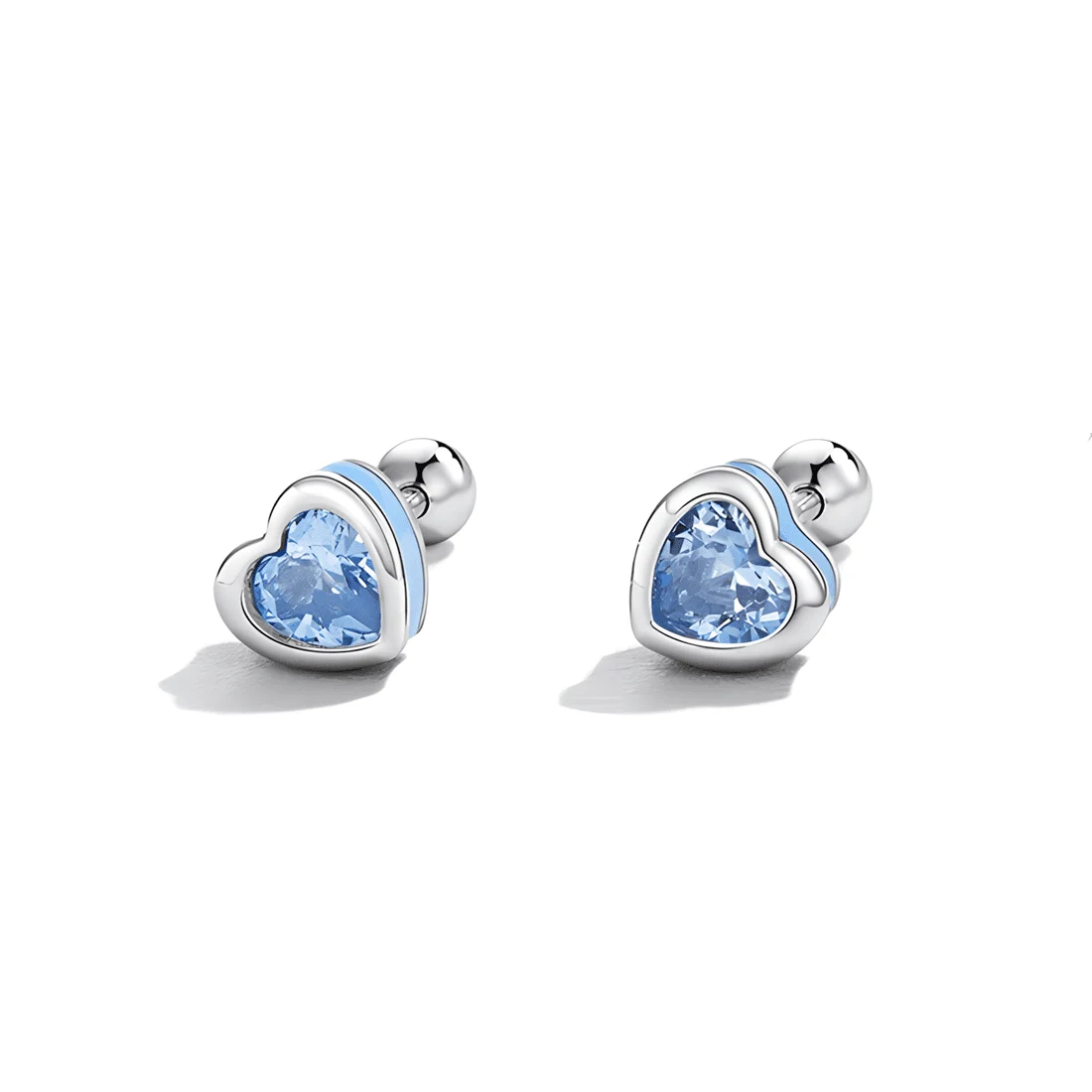 Pendientes de Botón Corazones Azules <myexti><span>Plata de Ley 925, chapada en oro blanco, con circonitas en forma de corazón azul y esmalte azul</span></myexti> - Imagen 3