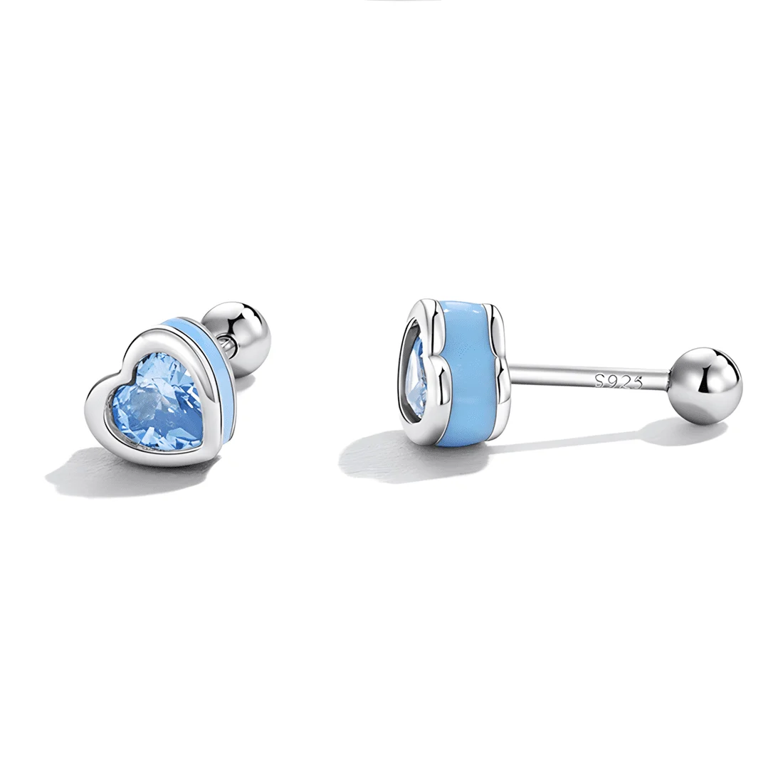 Pendientes de Botón Corazones Azules <myexti><span>Plata de Ley 925, chapada en oro blanco, con circonitas en forma de corazón azul y esmalte azul</span></myexti> - Imagen 5