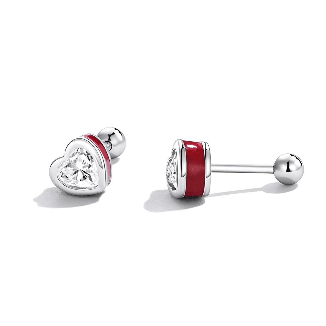 Pendientes de Botón Corazones Rojos <myexti><span>Plata de Ley 925, chapada en oro blanco, con circonitas en forma de corazón y esmalte rojo</span></myexti> - Imagen 4