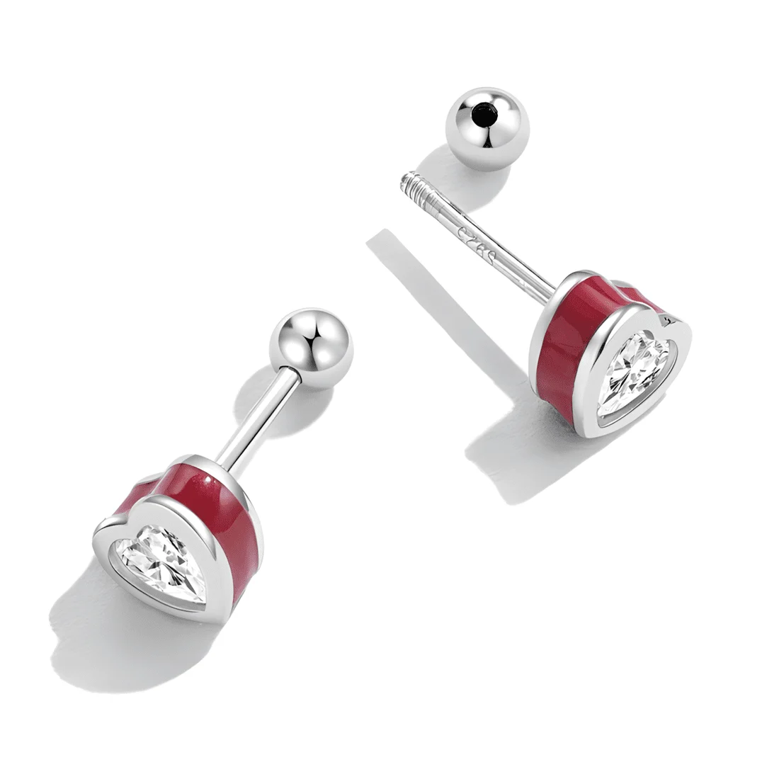 Pendientes de Botón Corazones Rojos <myexti><span>Plata de Ley 925, chapada en oro blanco, con circonitas en forma de corazón y esmalte rojo</span></myexti> - Imagen 5