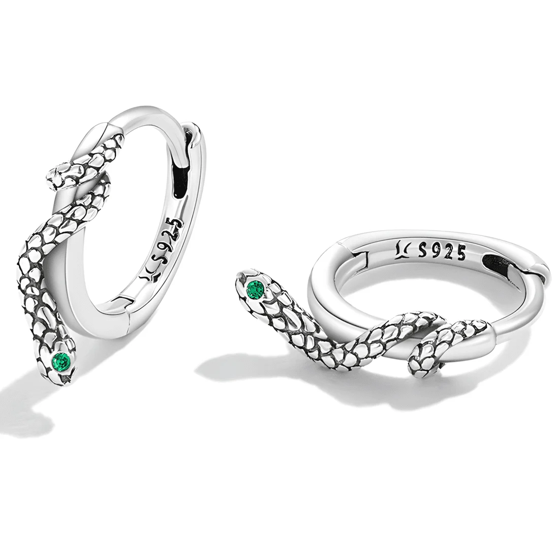 Pendientes de Aro con Serpientes <myexti><span>Plata de Ley 925, chapada en oro blanco, con circonitas verdes</span></myexti> - Imagen 3