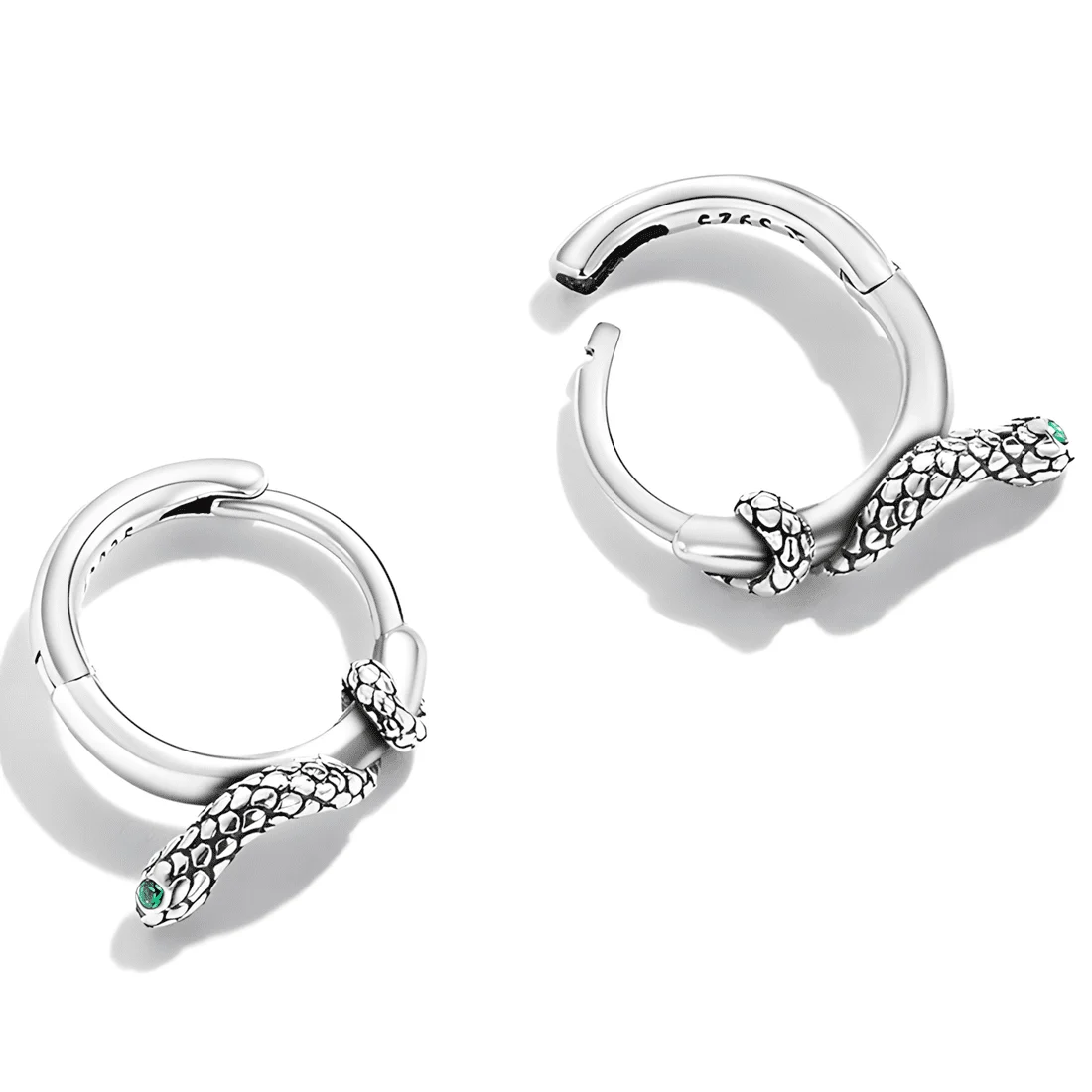 Pendientes de Aro con Serpientes <myexti><span>Plata de Ley 925, chapada en oro blanco, con circonitas verdes</span></myexti> - Imagen 4