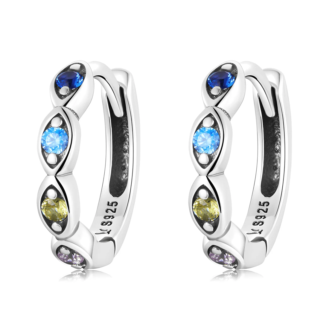 Pendientes de Aro Arcoíris <myexti><span>Plata de Ley 925, chapada en oro blanco, con circonitas multicolor</span></myexti>