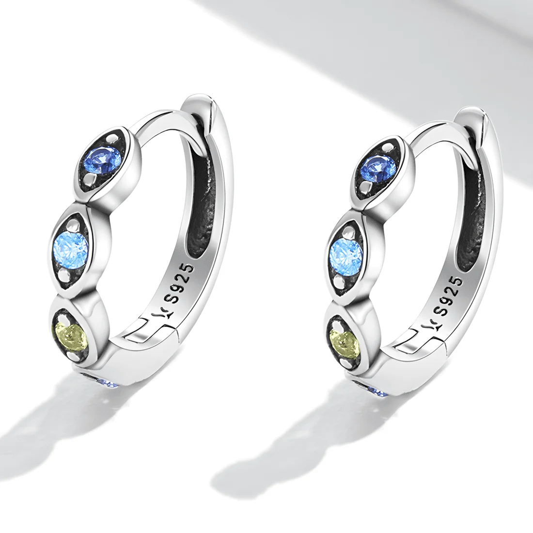 Pendientes de Aro Arcoíris <myexti><span>Plata de Ley 925, chapada en oro blanco, con circonitas multicolor</span></myexti> - Imagen 3