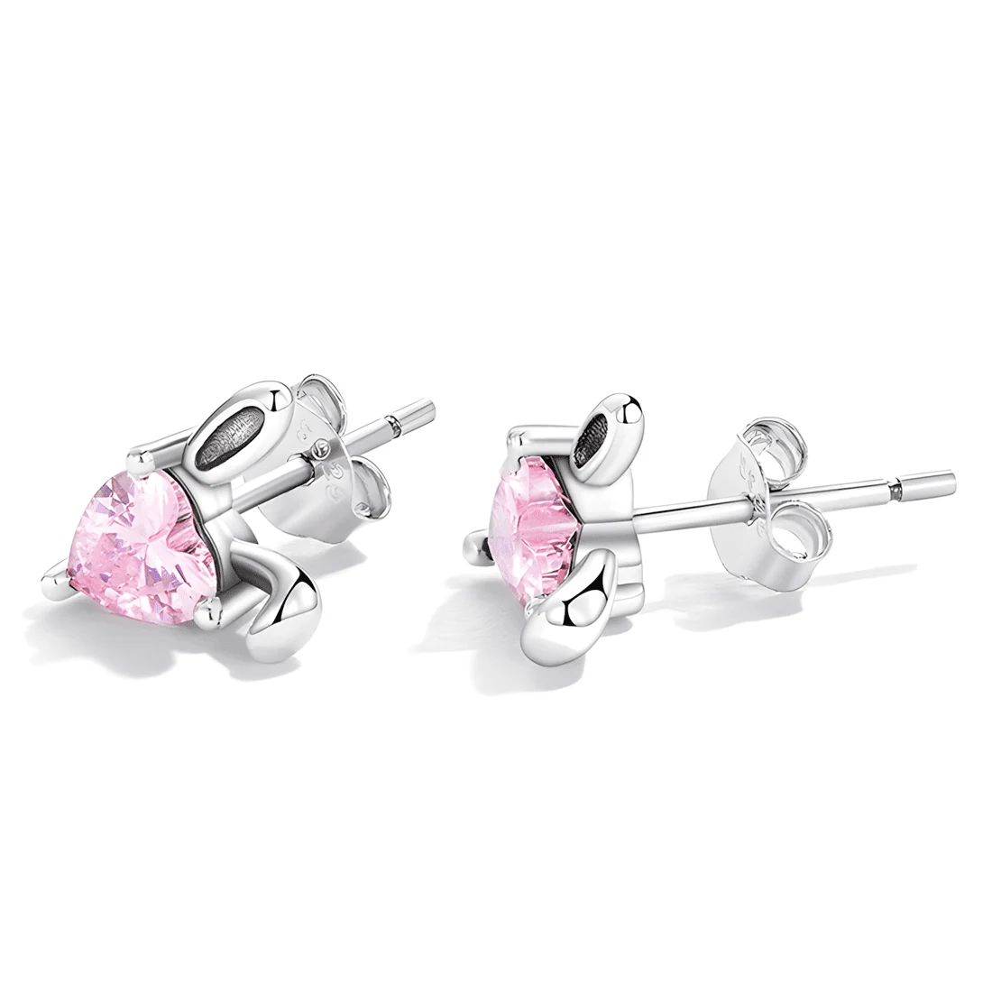 Pendientes de Botón Conejito con Corazón Rosa <myexti><span>Plata de Ley 925, chapada en oro blanco, con circonitas en forma de corazón rosa</span></myexti> - Imagen 4