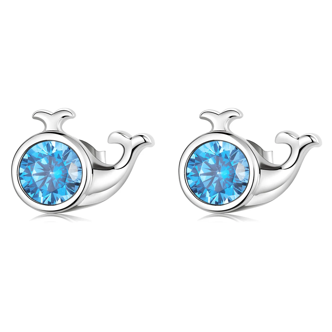 Pendientes de Botón Ballenas <myexti><span>Plata de Ley 925, chapada en oro blanco, con circonitas azul claro</span></myexti>