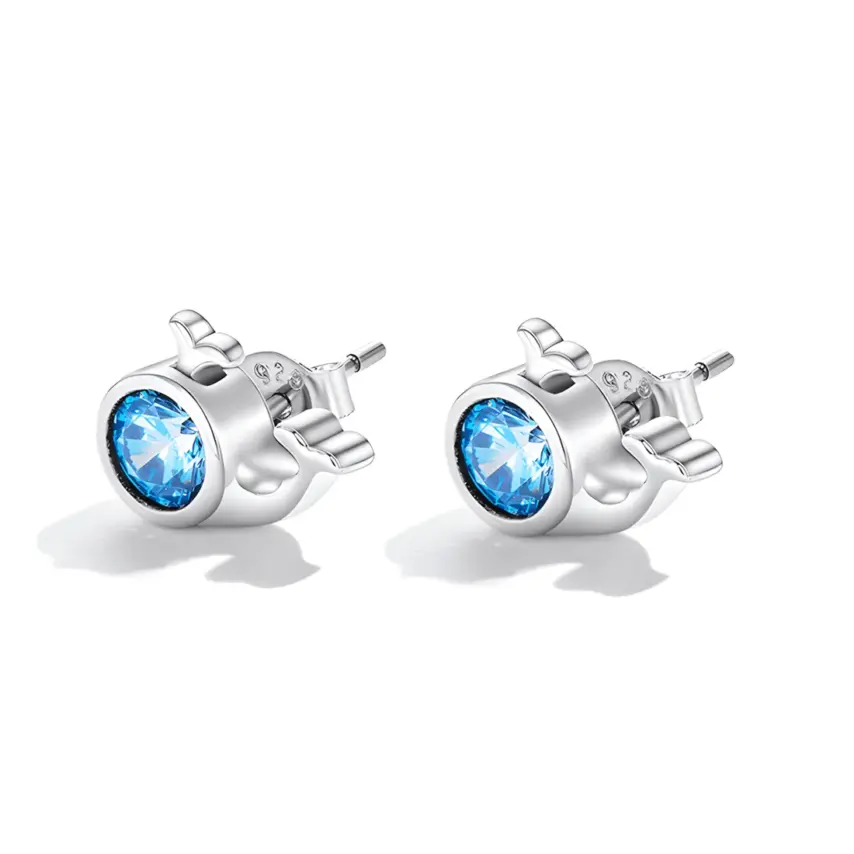 Pendientes de Botón Ballenas <myexti><span>Plata de Ley 925, chapada en oro blanco, con circonitas azul claro</span></myexti> - Imagen 3