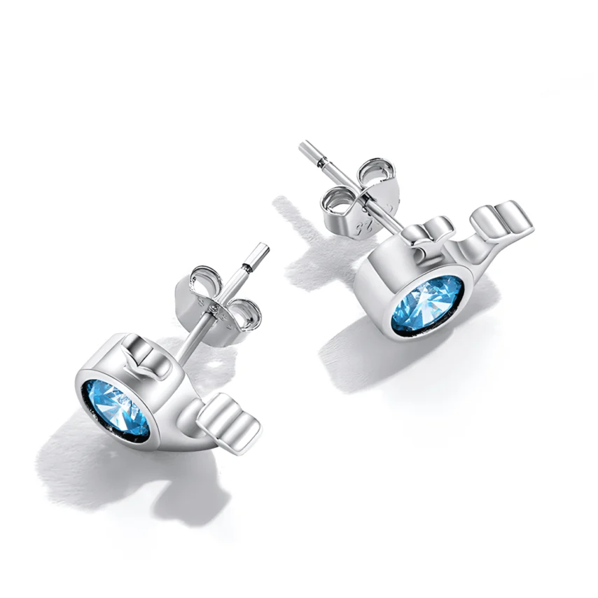 Pendientes de Botón Ballenas <myexti><span>Plata de Ley 925, chapada en oro blanco, con circonitas azul claro</span></myexti> - Imagen 4