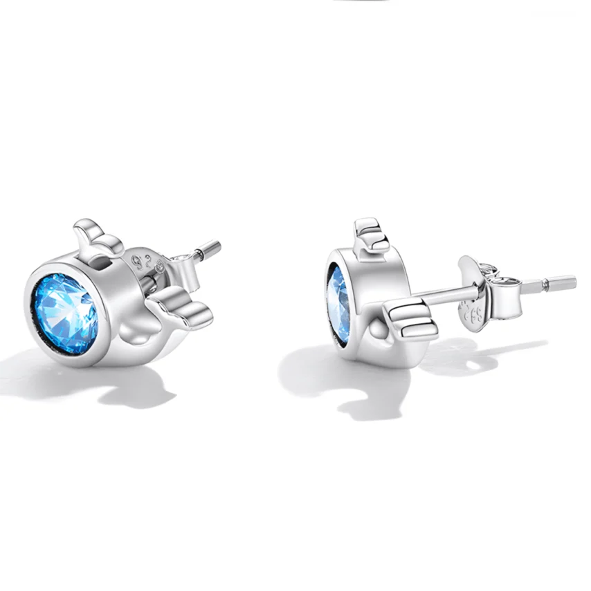 Pendientes de Botón Ballenas <myexti><span>Plata de Ley 925, chapada en oro blanco, con circonitas azul claro</span></myexti> - Imagen 5