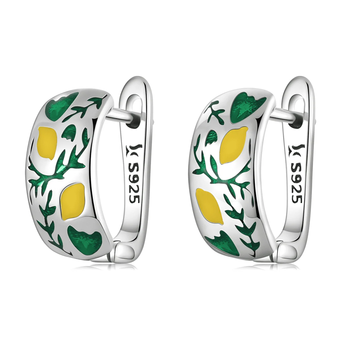 Pendientes de Aro Árbol de Limón <myexti><span>Plata de Ley 925, chapada en oro blanco, con esmalte amarillo y verde</span></myexti>
