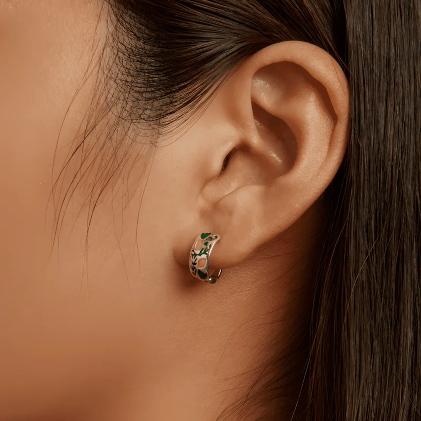 Pendientes de Aro Árbol de Limón <myexti><span>Plata de Ley 925, chapada en oro blanco, con esmalte amarillo y verde</span></myexti> - Imagen 2