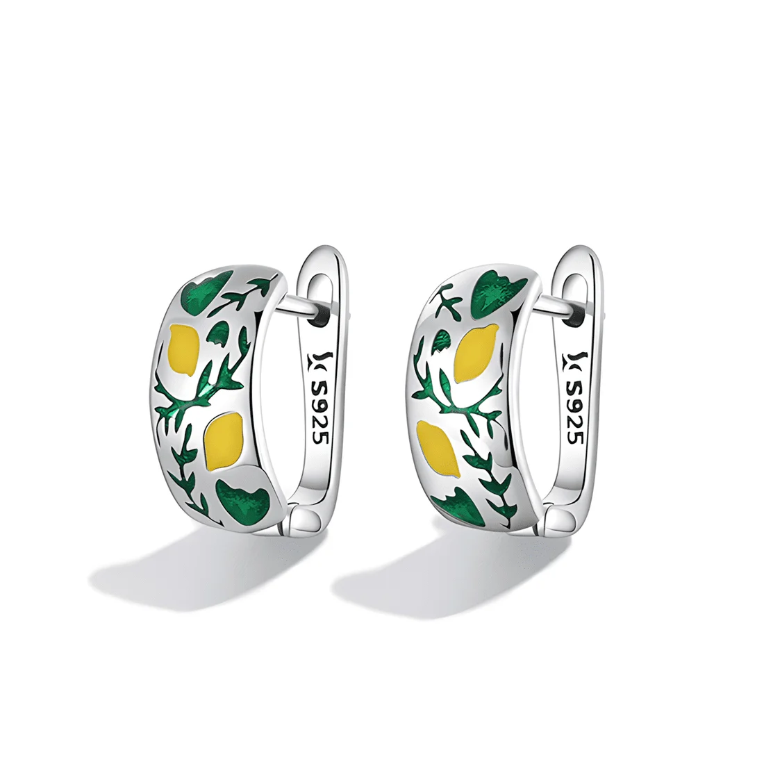 Pendientes de Aro Árbol de Limón <myexti><span>Plata de Ley 925, chapada en oro blanco, con esmalte amarillo y verde</span></myexti> - Imagen 4