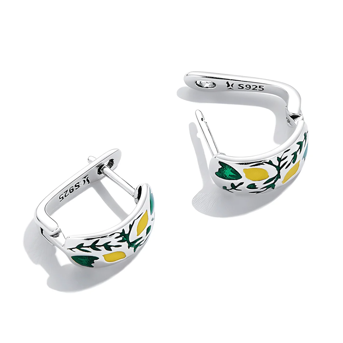 Pendientes de Aro Árbol de Limón <myexti><span>Plata de Ley 925, chapada en oro blanco, con esmalte amarillo y verde</span></myexti> - Imagen 5