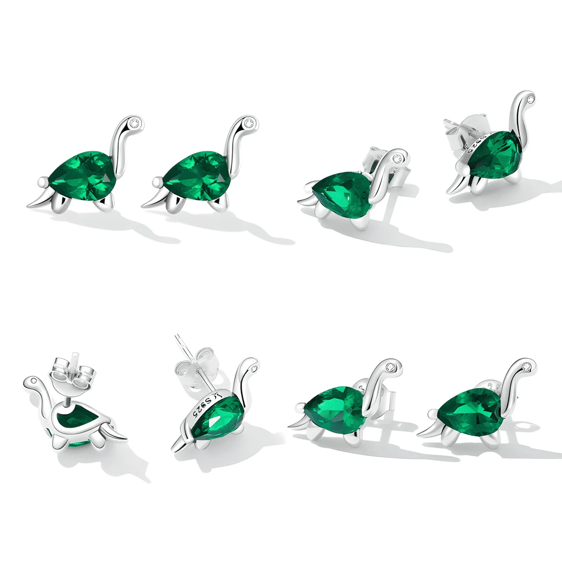 Pendientes de Botón Tortuga <myexti><span>Plata de Ley 925, chapada en oro blanco, con circonitas verdes</span></myexti> - Imagen 4