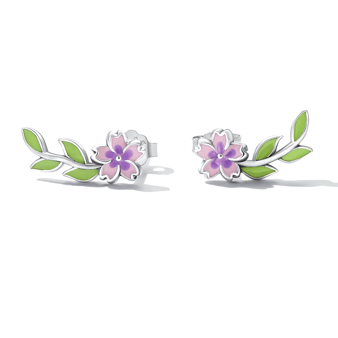 Pendientes de Botón Flores de Sakura <myexti><span>Plata de Ley 925, chapada en oro blanco, con flores de cerezo esmaltadas a mano</span></myexti>