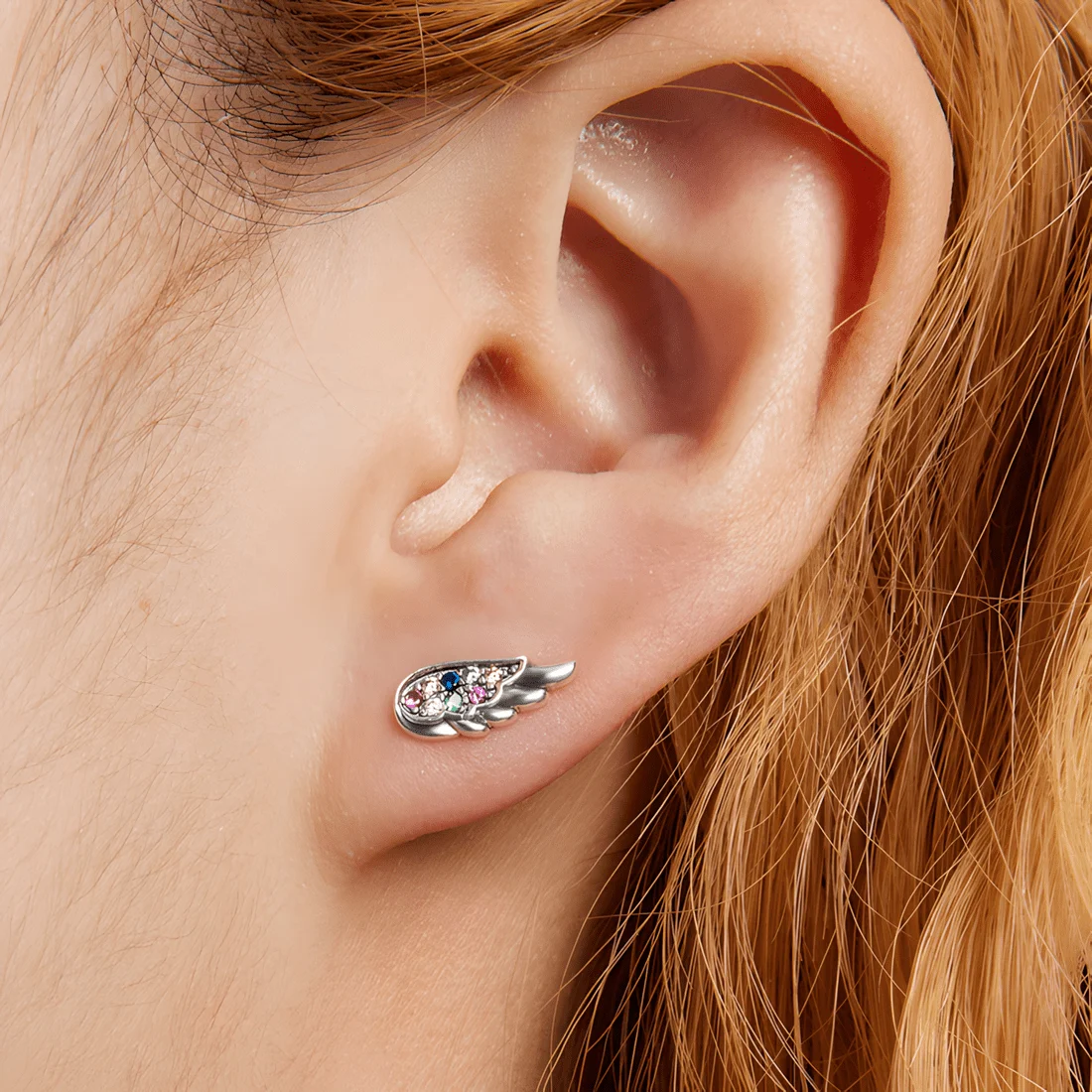 Pendientes de Botón Alas <myexti><span>Plata de Ley 925, chapada en oro blanco, con circonitas de colores</span></myexti> - Imagen 2