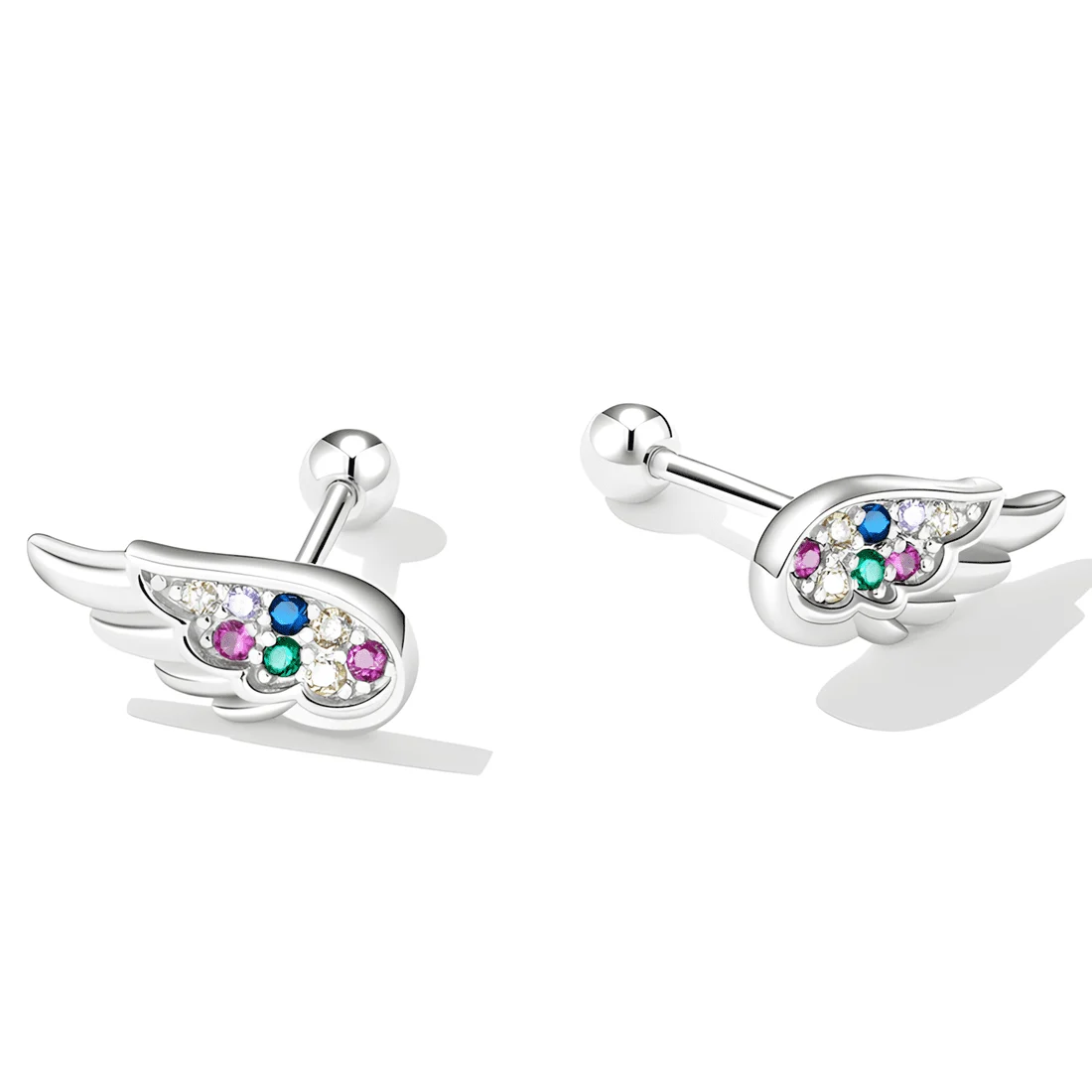 Pendientes de Botón Alas <myexti><span>Plata de Ley 925, chapada en oro blanco, con circonitas de colores</span></myexti> - Imagen 4