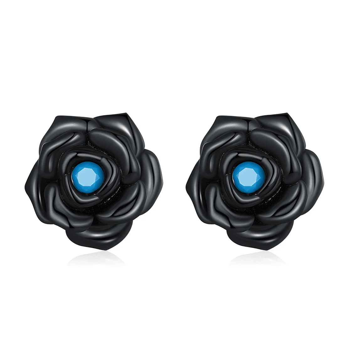 Pendientes de Botón Rosa Negra <myexti><span>Plata de Ley 925, chapada en negro, con circonitas azules</span></myexti>