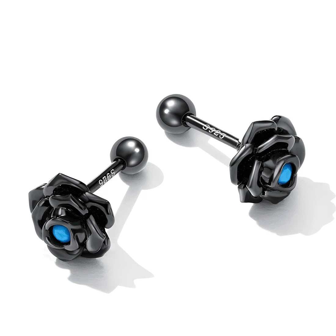 Pendientes de Botón Rosa Negra <myexti><span>Plata de Ley 925, chapada en negro, con circonitas azules</span></myexti> - Imagen 3