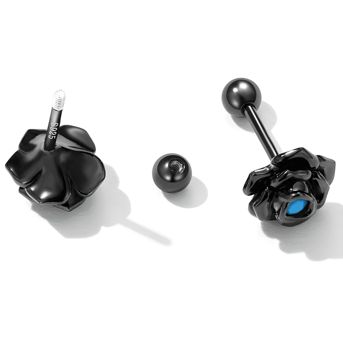 Pendientes de Botón Rosa Negra <myexti><span>Plata de Ley 925, chapada en negro, con circonitas azules</span></myexti> - Imagen 4