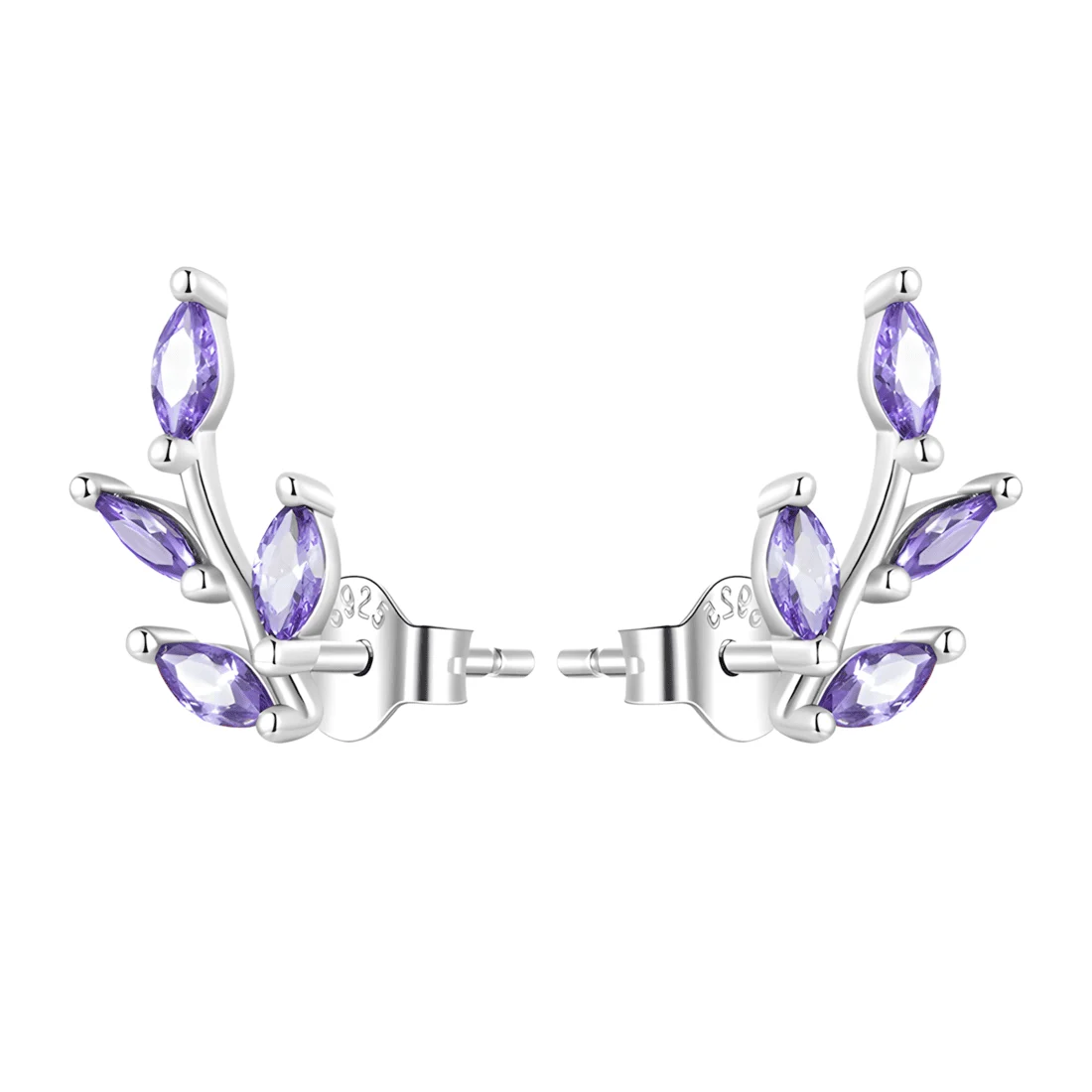 Pendientes de Botón Hojas Brillantes <myexti><span>Plata de Ley 925, chapada en oro blanco, con circonitas púrpuras</span></myexti>