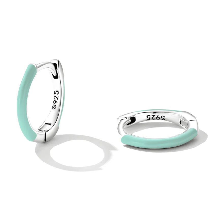 Pendientes de Aro Verde Agua <myexti><span>Plata de Ley 925, chapada en oro blanco, con esmalte verde agua</span></myexti> - Imagen 3