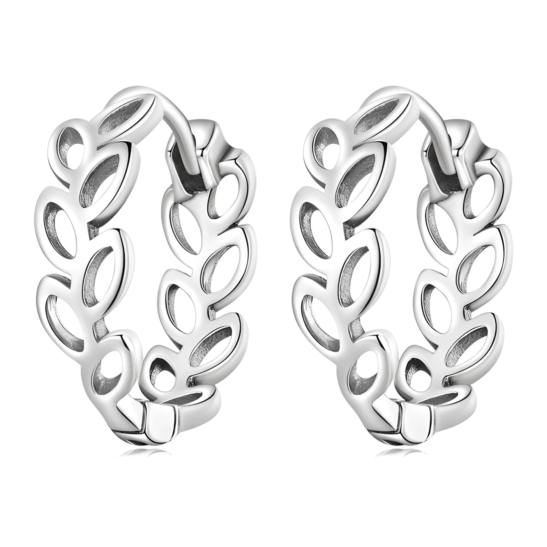Pendientes de Aro con Hojas <myexti><span>Plata de Ley 925, chapada en oro blanco</span></myexti>