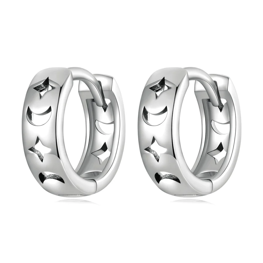 Pendientes de Aro Luna y Estrella <myexti><span>Plata de Ley 925, chapada en oro blanco</span></myexti>