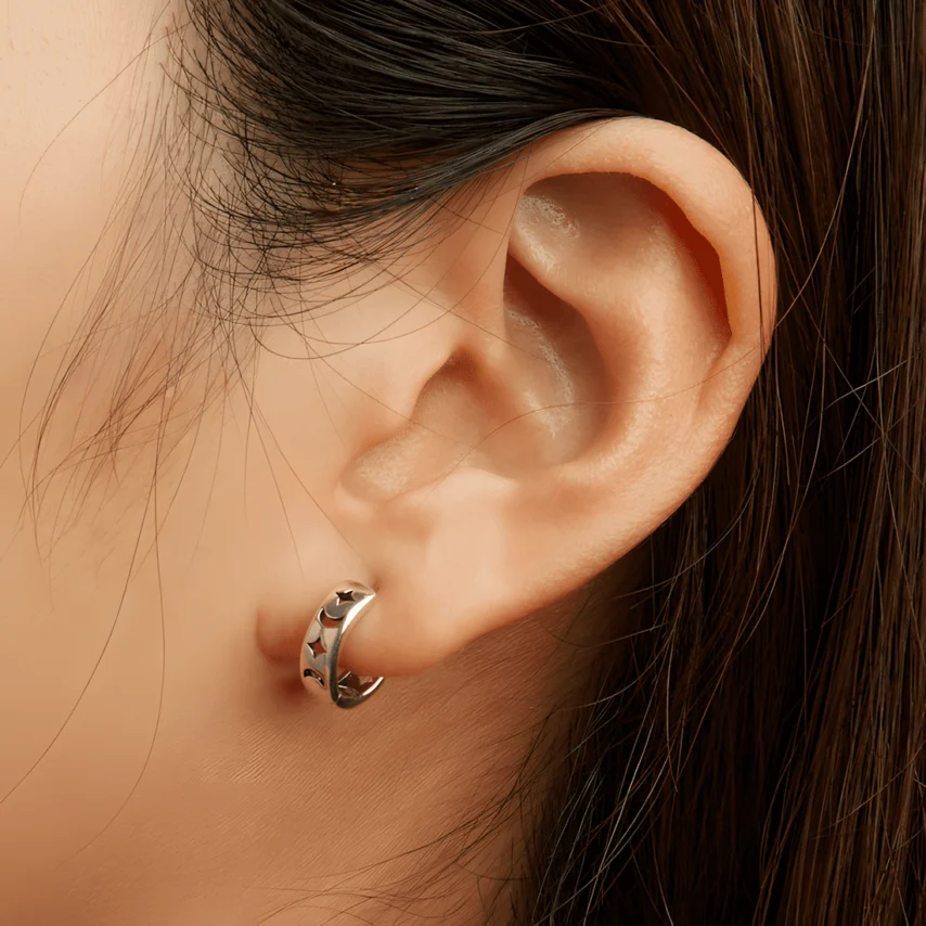 Pendientes de Aro Luna y Estrella <myexti><span>Plata de Ley 925, chapada en oro blanco</span></myexti> - Imagen 2