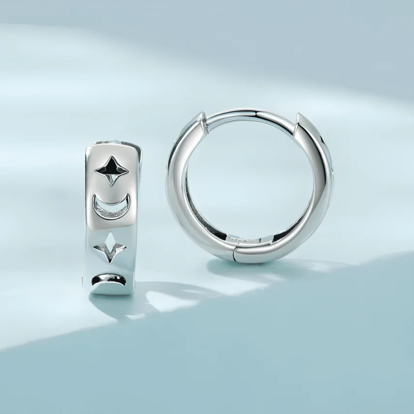 Pendientes de Aro Luna y Estrella <myexti><span>Plata de Ley 925, chapada en oro blanco</span></myexti> - Imagen 3