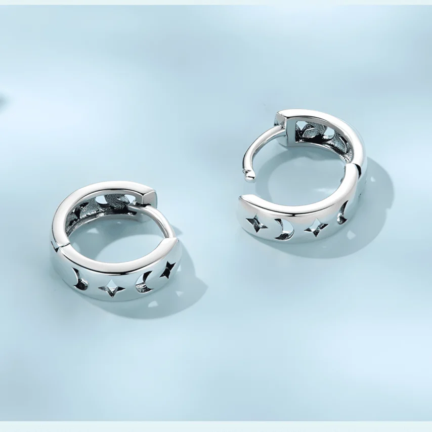 Pendientes de Aro Luna y Estrella <myexti><span>Plata de Ley 925, chapada en oro blanco</span></myexti> - Imagen 4