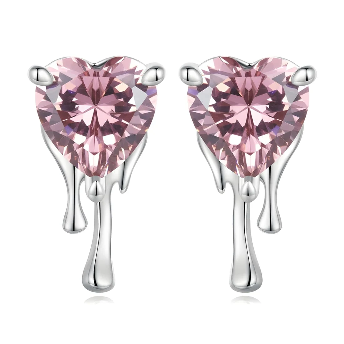 Pendientes de Botón Corazón Rosa <myexti><span>Plata de Ley 925, chapada en oro blanco, con circonitas rosas en forma de corazón</span></myexti>