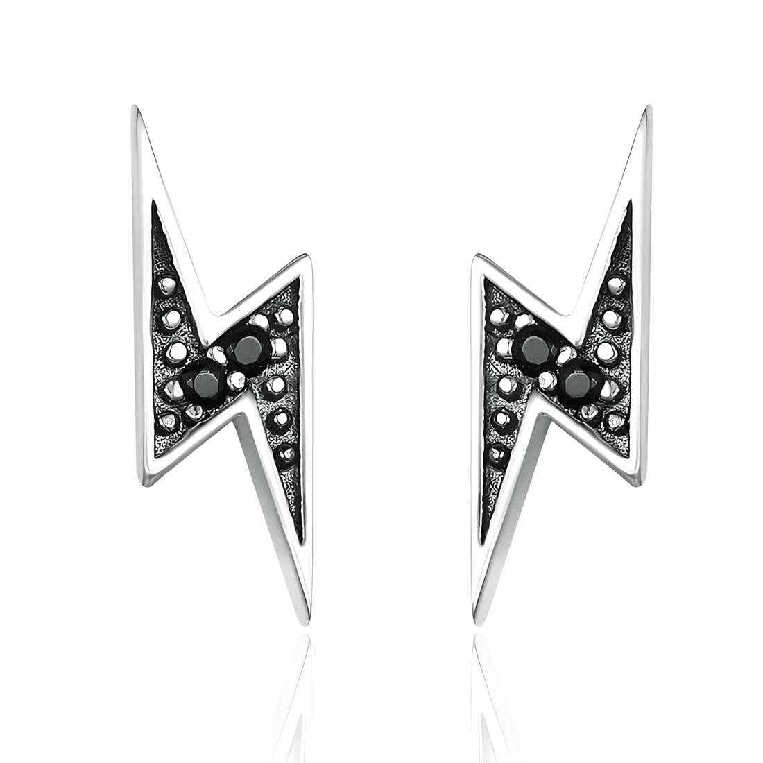 Pendientes de Botón Rayo Negro <myexti><span>Plata de Ley 925, chapada en oro blanco, con circonitas negras</span></myexti>