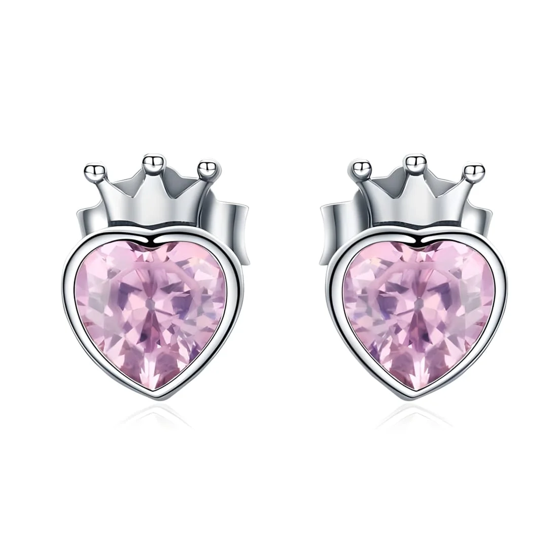 Pendientes de Corazón de Princesa <myexti><span>Plata de Ley 925, chapada en oro blanco, con circonitas rosas en forma de corazón</span></myexti>