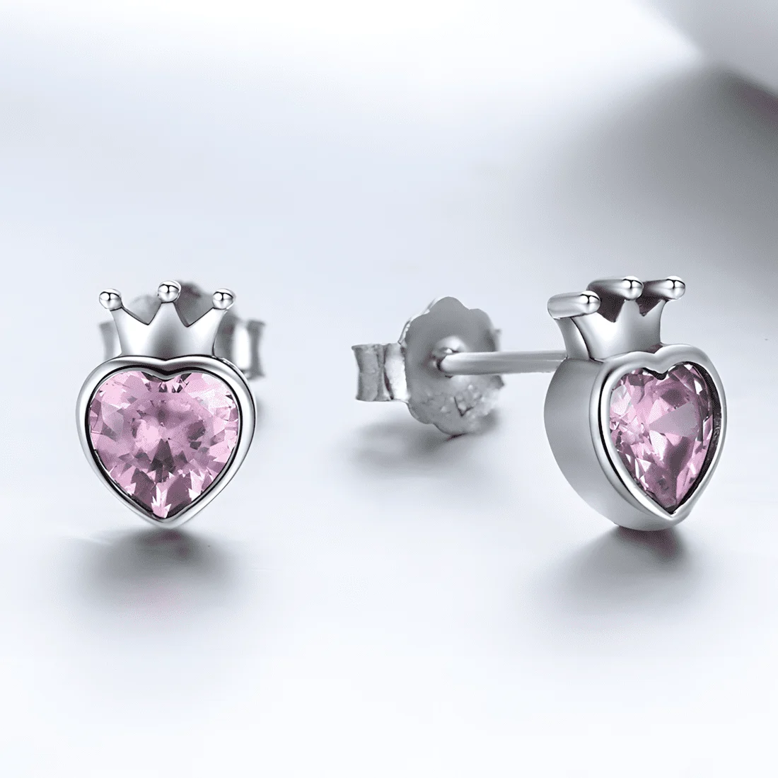 Pendientes de Corazón de Princesa <myexti><span>Plata de Ley 925, chapada en oro blanco, con circonitas rosas en forma de corazón</span></myexti> - Imagen 3