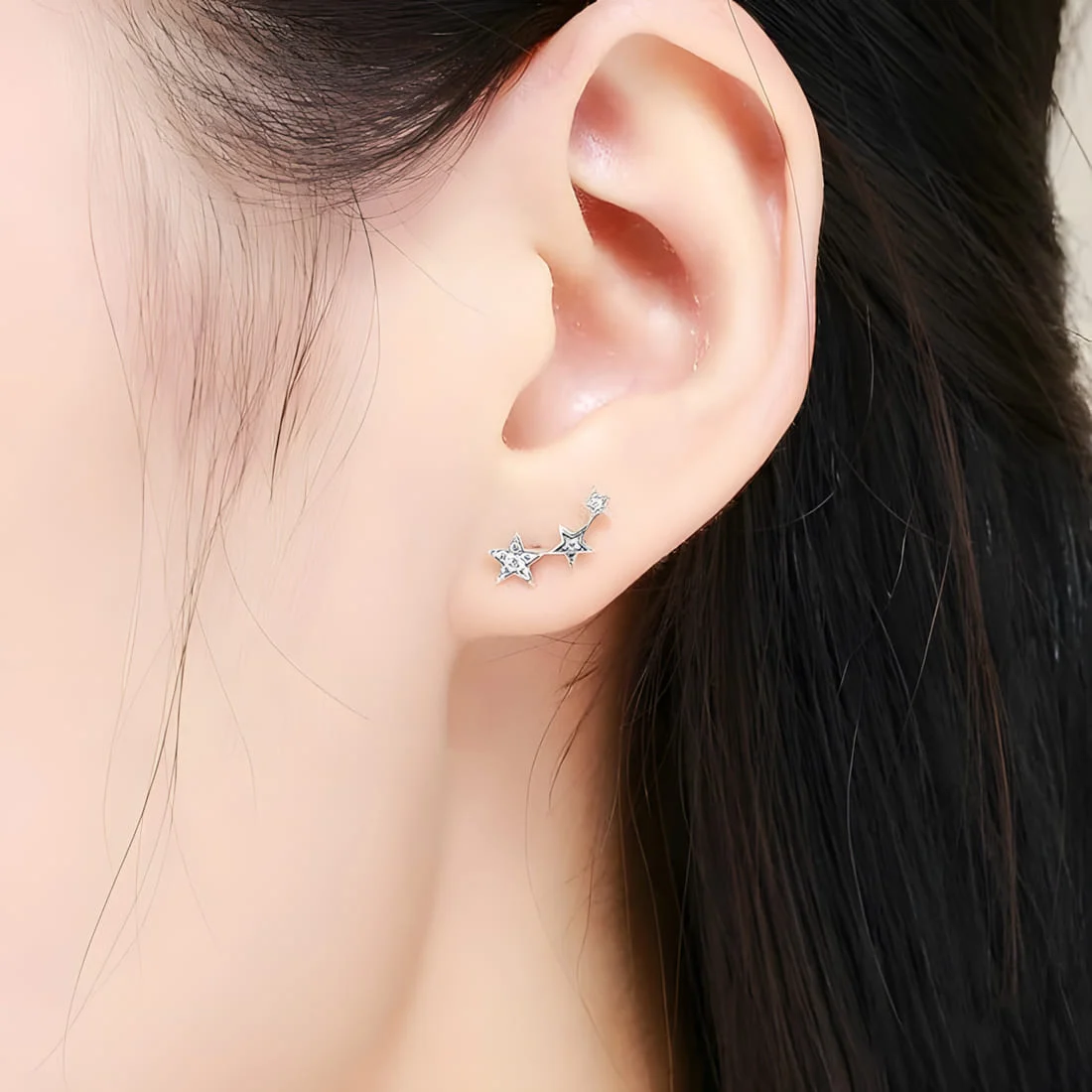 Pendientes de Botón Estrellas <myexti><span>Plata de Ley 925, chapada en oro blanco, con circonitas</span></myexti> - Imagen 2