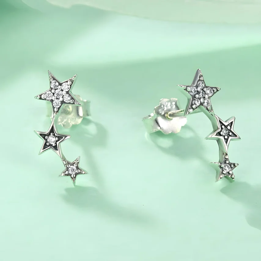Pendientes de Botón Estrellas <myexti><span>Plata de Ley 925, chapada en oro blanco, con circonitas</span></myexti> - Imagen 3