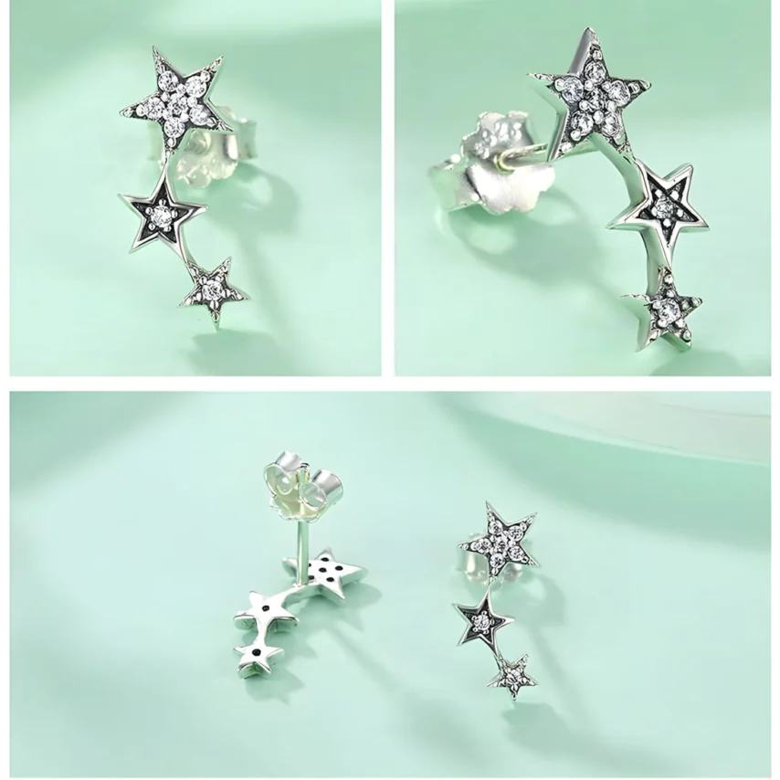 Pendientes de Botón Estrellas <myexti><span>Plata de Ley 925, chapada en oro blanco, con circonitas</span></myexti> - Imagen 4