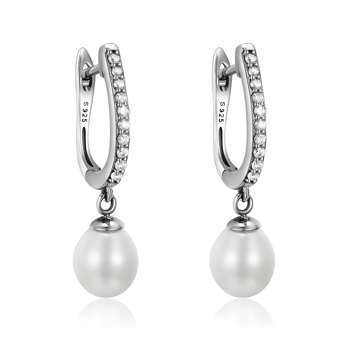 Pendientes de Aro Colgantes con Perlas <myexti><span>Plata de Ley 925, chapada en oro blanco, con circonitas y perlas naturales</span></myexti>